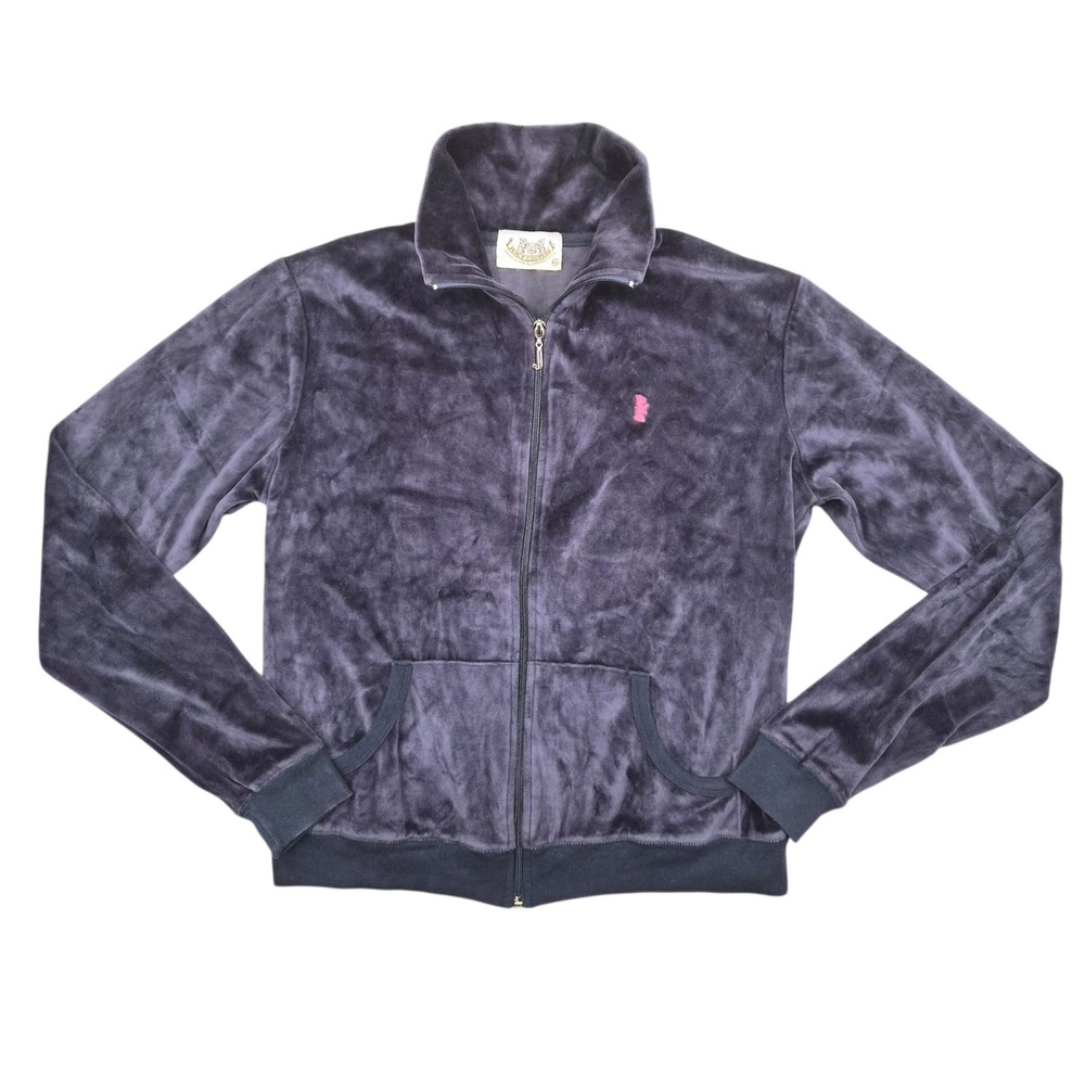 Juicy Couture Velour Track Jacket Navy Blue Full Zip Mock Neck XL